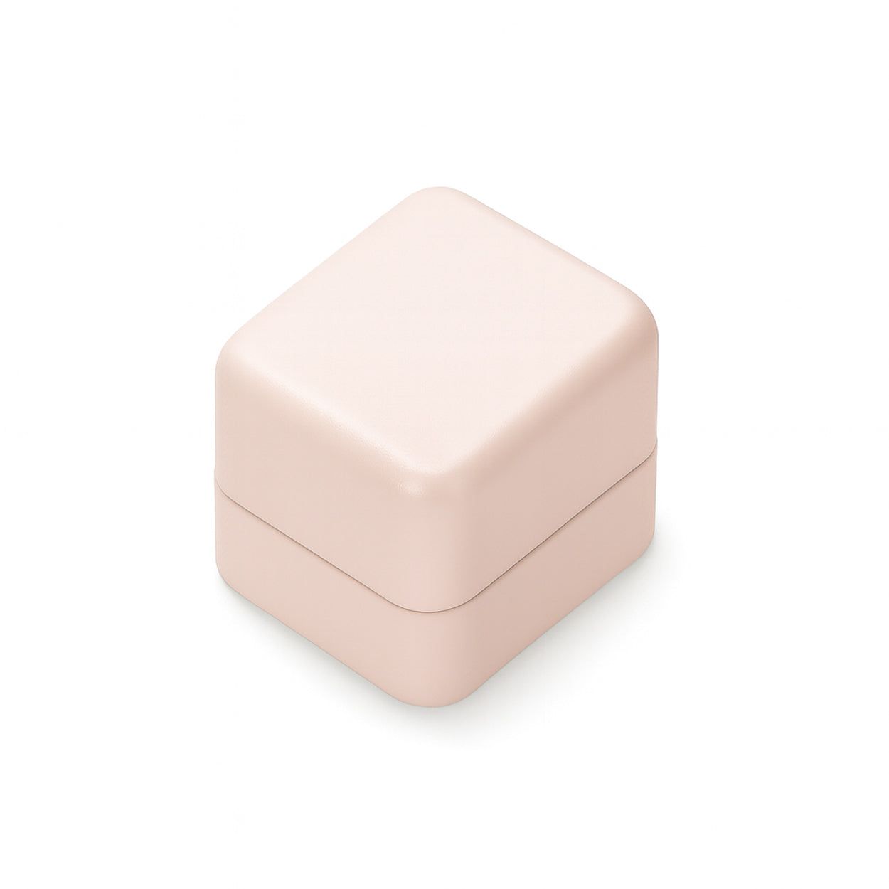 Closed blush pink ring box with smooth matte finish