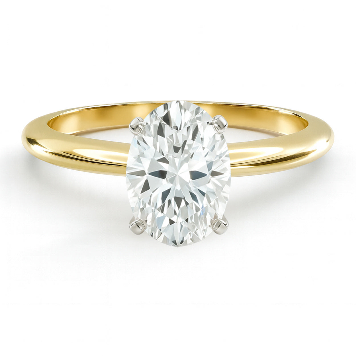Oval cut diamond yellow gold classic solitaire engagement ring front view