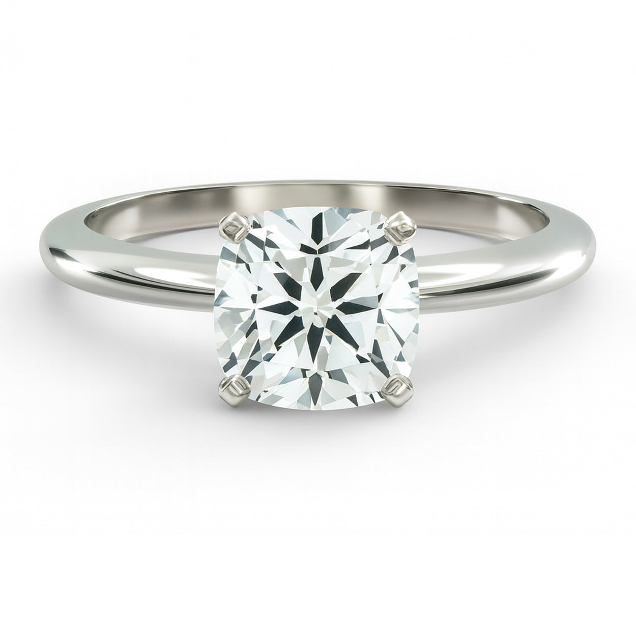 Cushion cut diamond white gold classic solitaire engagement ring front view