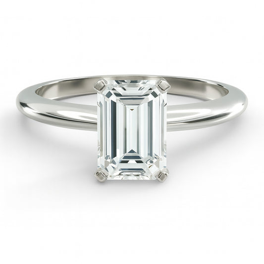 Emerald cut diamond white gold classic solitaire engagement ring front view