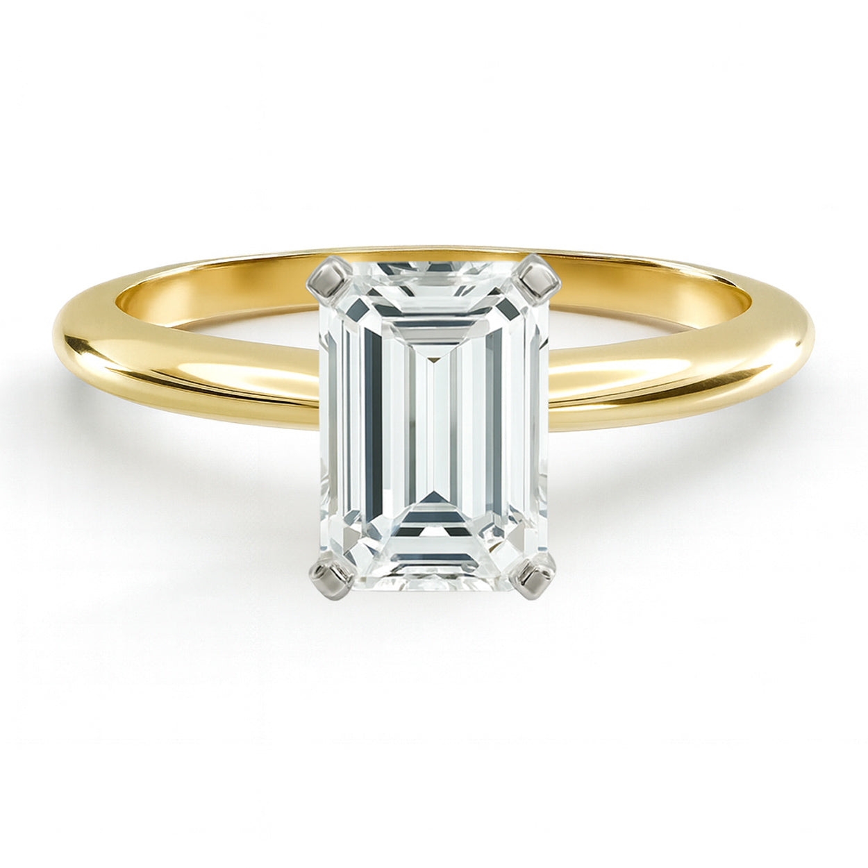 Emerald cut diamond yellow gold classic solitaire engagement ring front view
