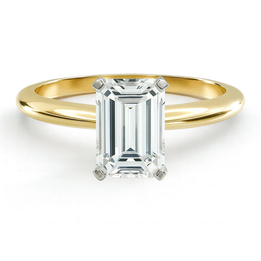 Emerald cut diamond yellow gold classic solitaire engagement ring front view