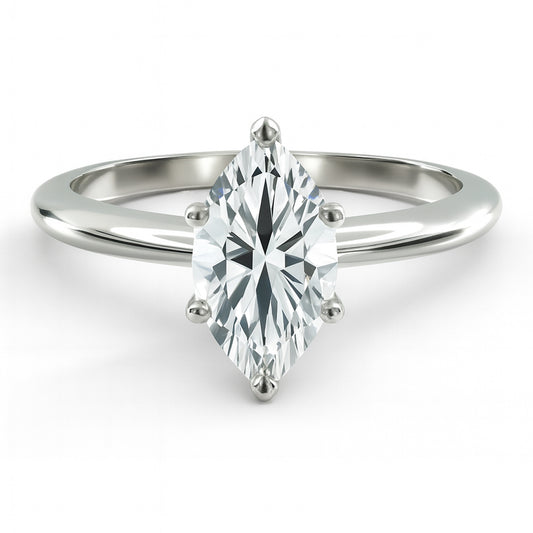 Marquise cut diamond white gold six prong solitaire engagement ring front view