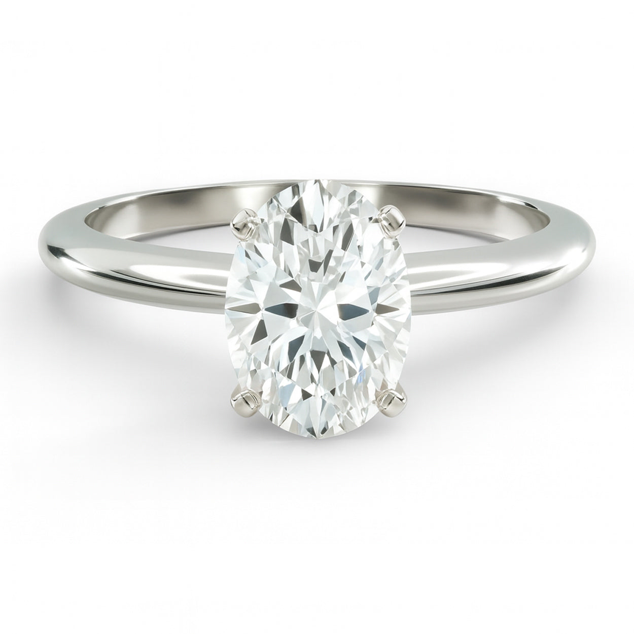 Oval cut diamond white gold classic solitaire engagement ring front view