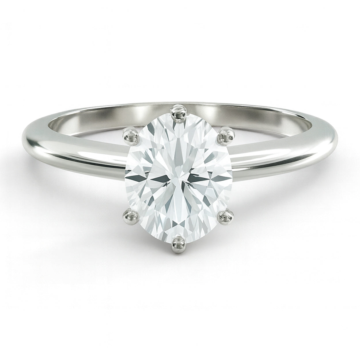 Oval cut diamond white gold six prong solitaire engagement ring front view