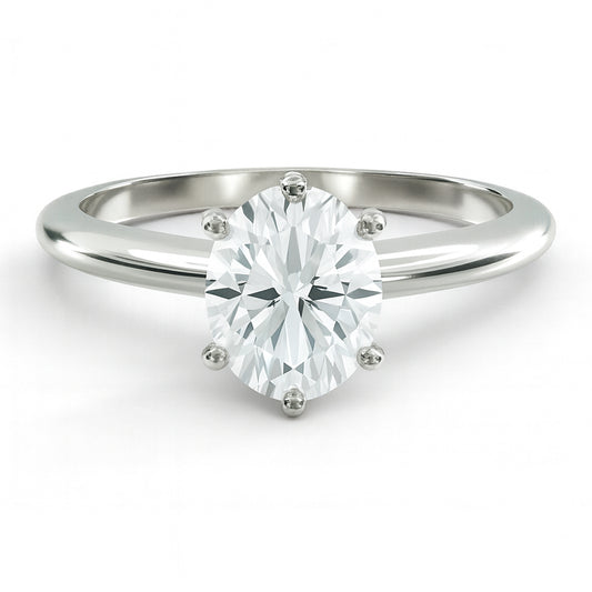 Oval cut diamond white gold six prong solitaire engagement ring front view