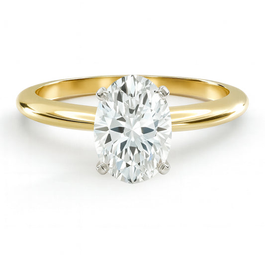 Oval cut diamond yellow gold classic solitaire engagement ring front view