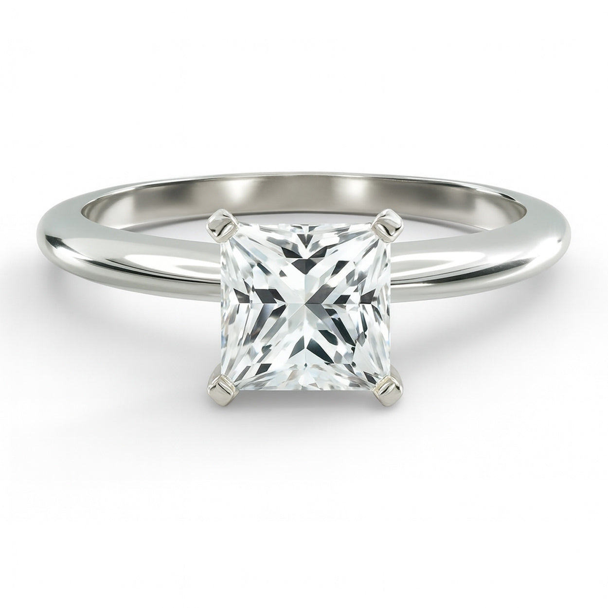 Princess cut diamond white gold classic solitaire engagement ring front view