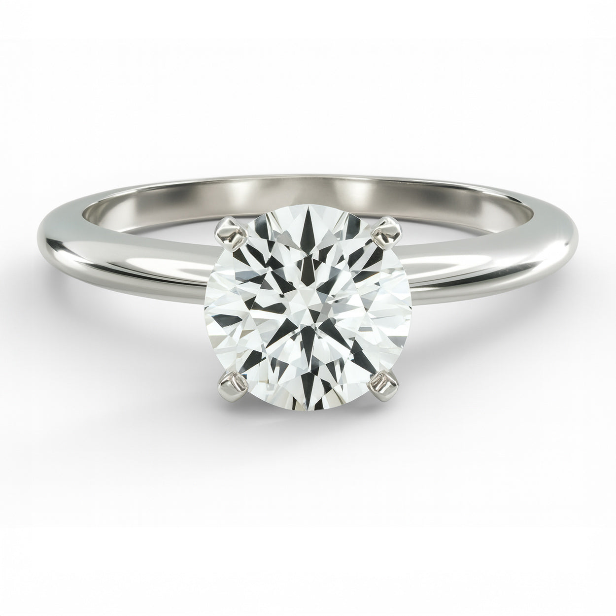 Round cut diamond white gold classic solitaire engagement ring front view