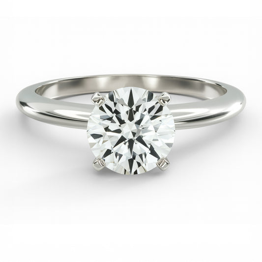 Round cut diamond white gold classic solitaire engagement ring front view