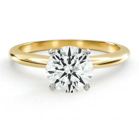 Round cut diamond yellow gold classic solitaire engagement ring front view