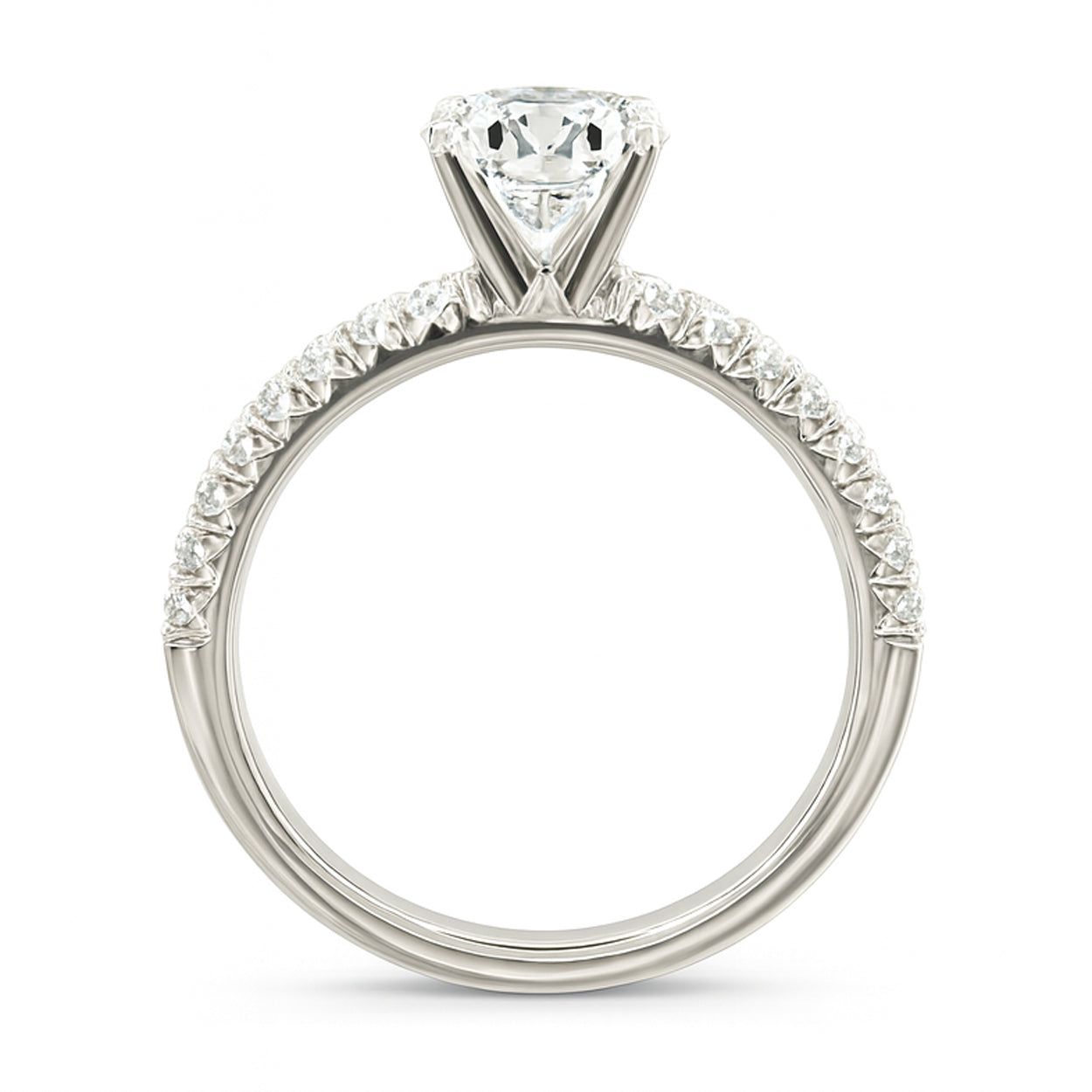 White gold diamond engagement ring profile view showing setting and band details