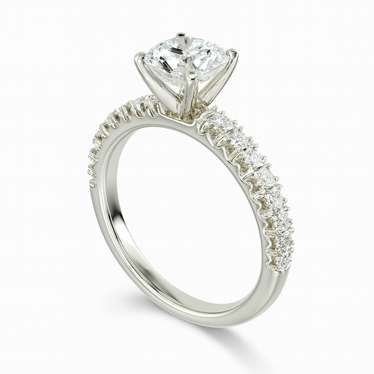 White gold diamond engagement ring side profile view