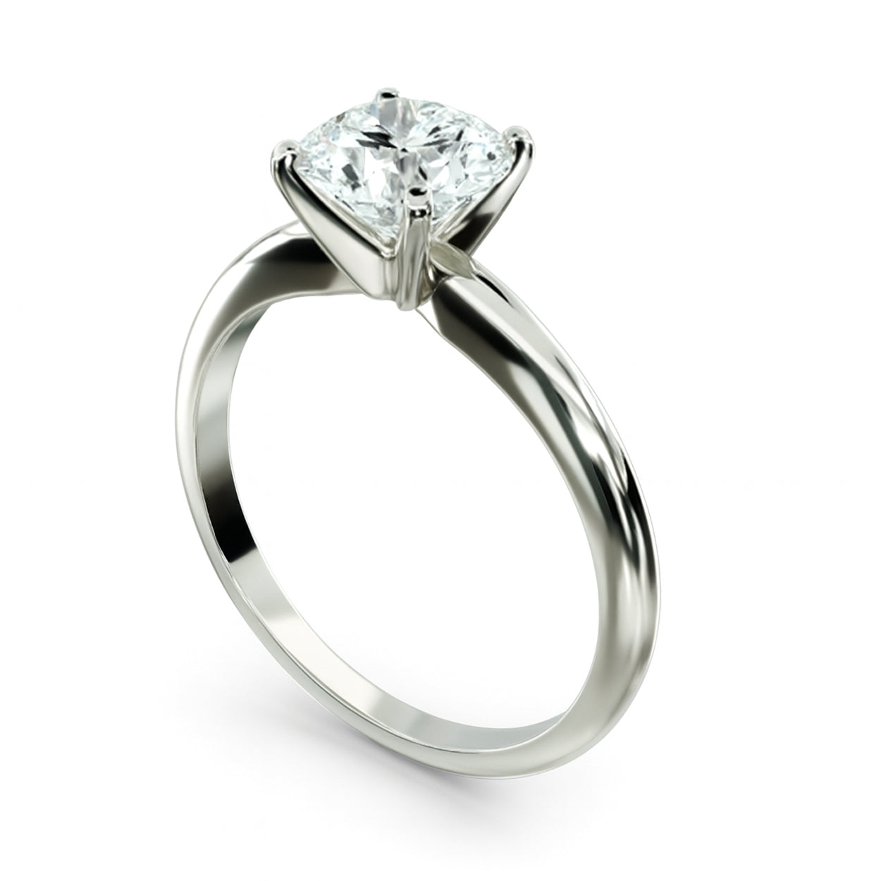 White gold solitaire diamond engagement ring side angle view